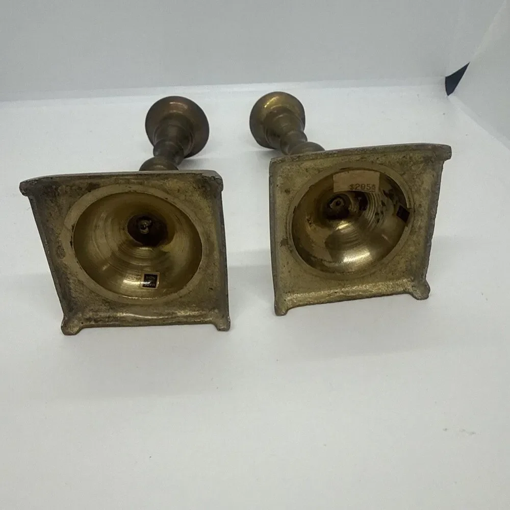 Vintage Set Of 2 Brass Candle Stick Holders Made In India